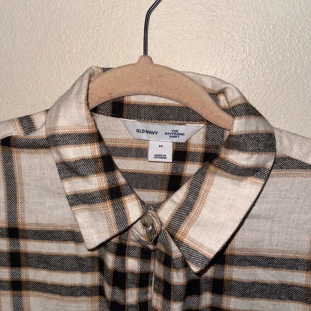 Old Navy Flannel | Cream and Brown Size Medium